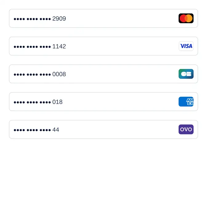 Multiple credit card types from various banks displayed with partially masked numbers