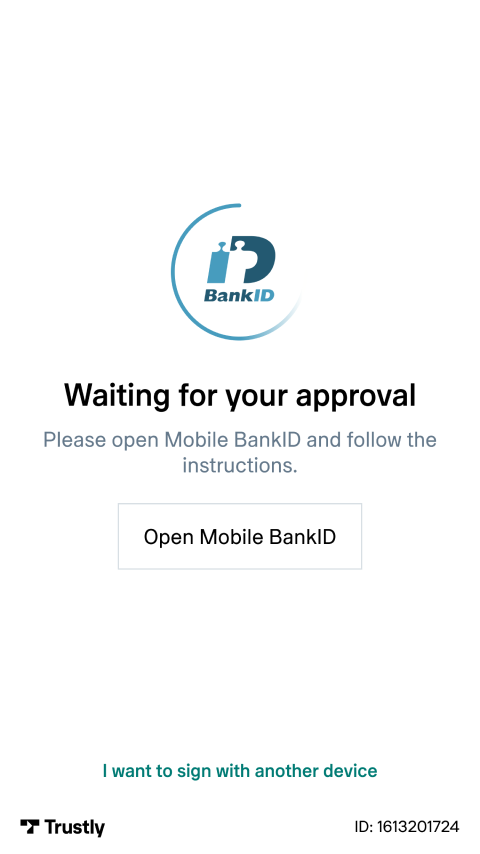 Mobilt BankID-inloggningsskärm med alternativ att öppna appen och instruktioner för användar godkännande