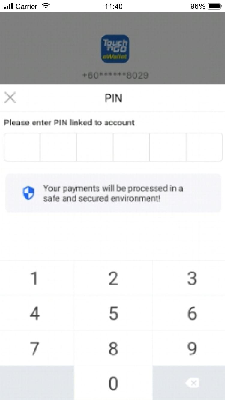 Schermata che mostra un'interfaccia di inserimento del PIN in un'applicazione di pagamento mobile