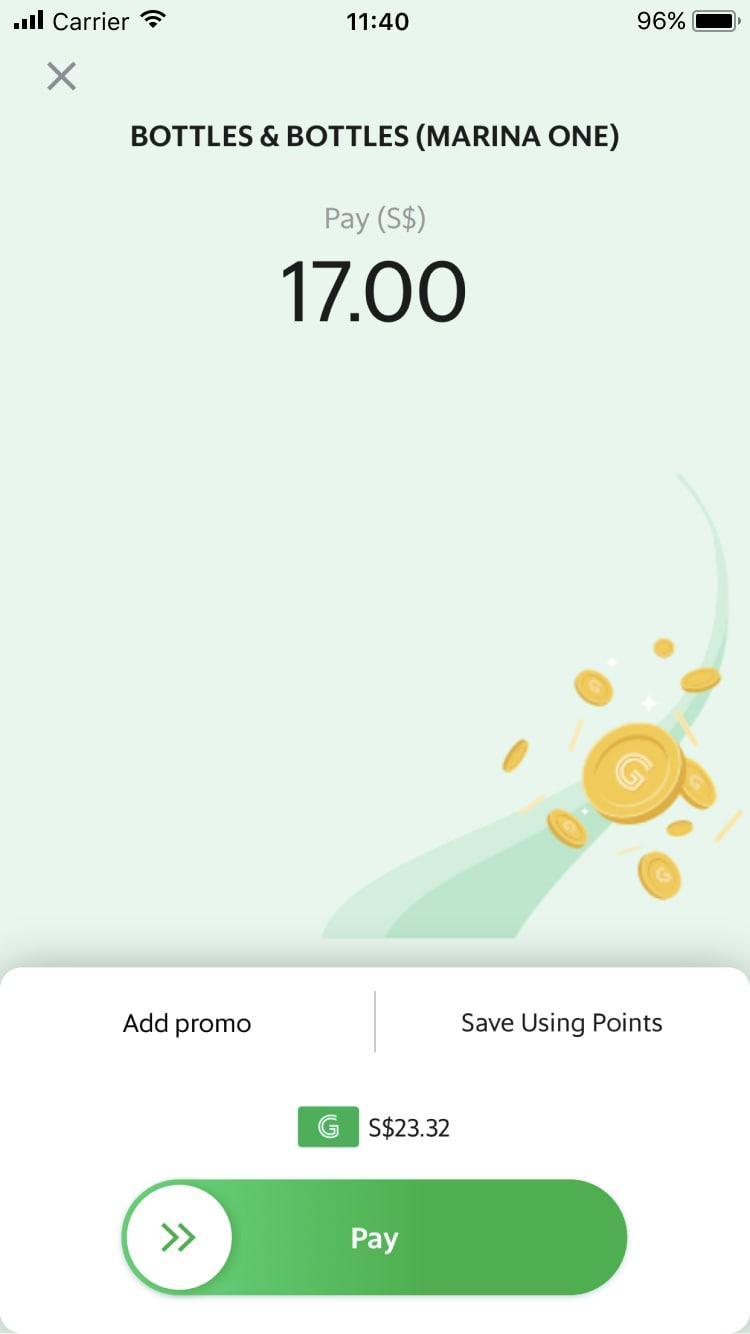 Schermo di pagamento mobile che mostra un totale di $17,00 con opzioni per aggiungere promo o salvare utilizzando punti