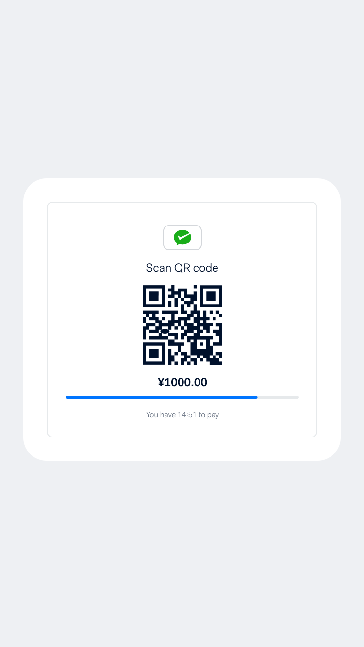 Codice QR sullo schermo di uno smartphone per il pagamento di 1000 yen con un timer di countdown